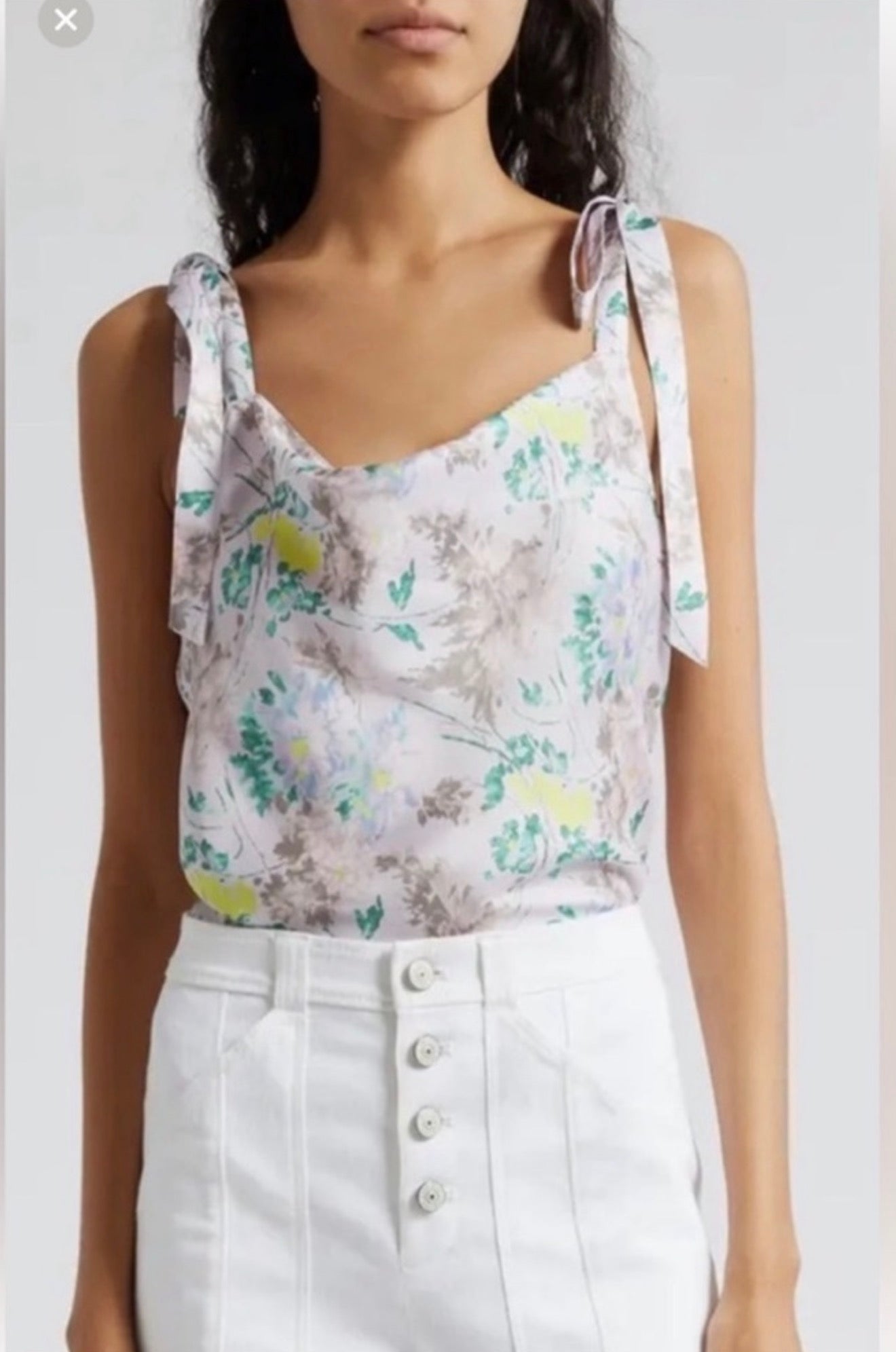 Cinq à Sept Light Washed Floral Tied Marta Cami Pastel Multicolor Sz Medium $265
