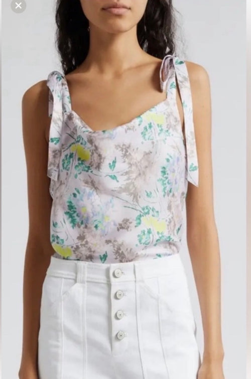 Cinq à Sept Light Washed Floral Tied Marta Cami Pastel Multicolor Sz Medium $265