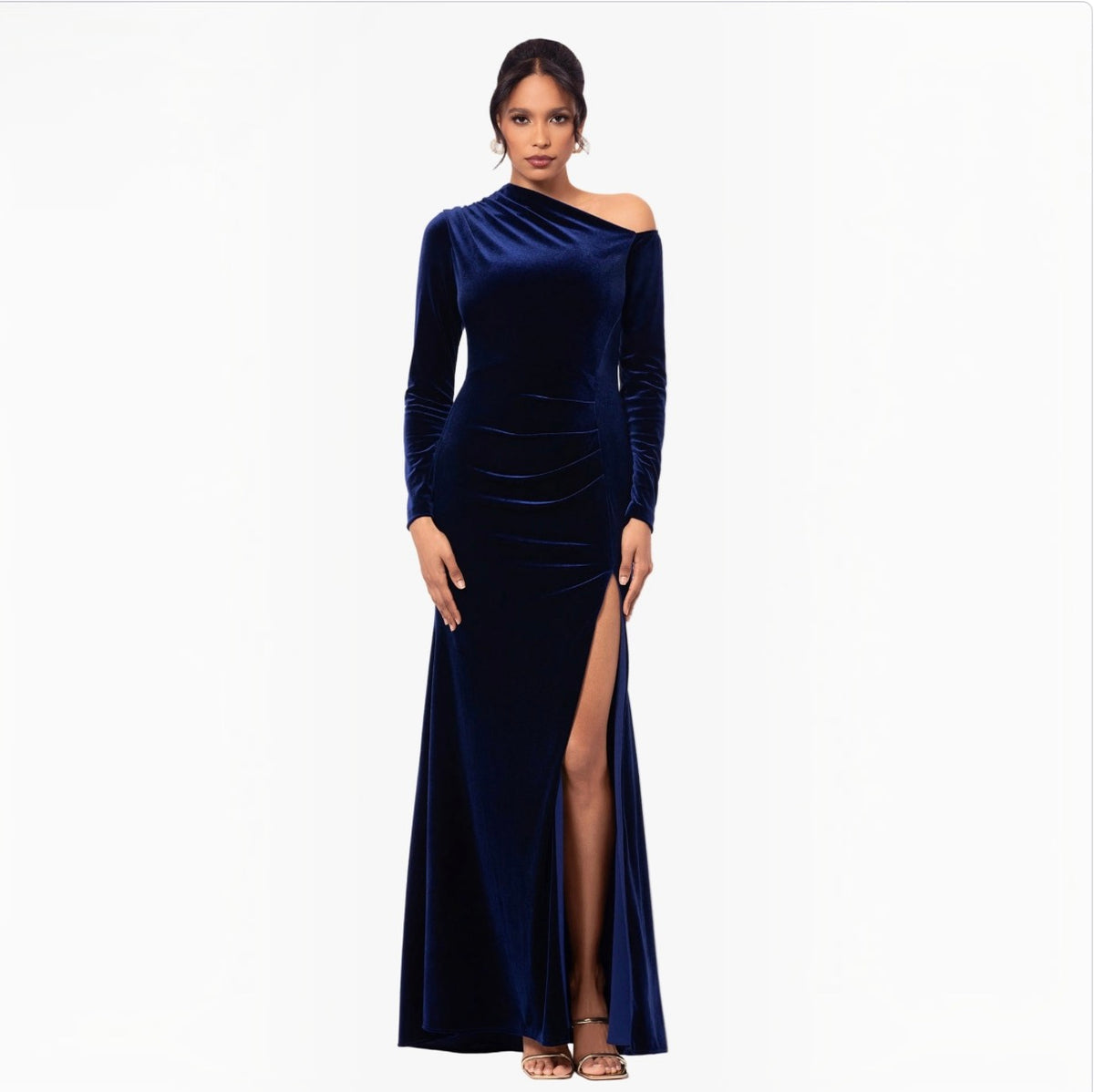 BETSY & ADAM Annette Velvet Off-Shoulder Gown Navy Size 20W