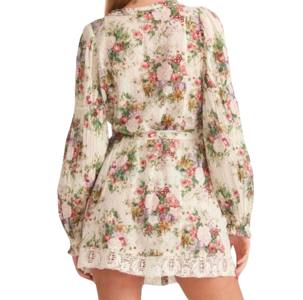LoveShackFancy Fria Shining Gemstone Floral Lace-Trim Mini
Dress Cream Small