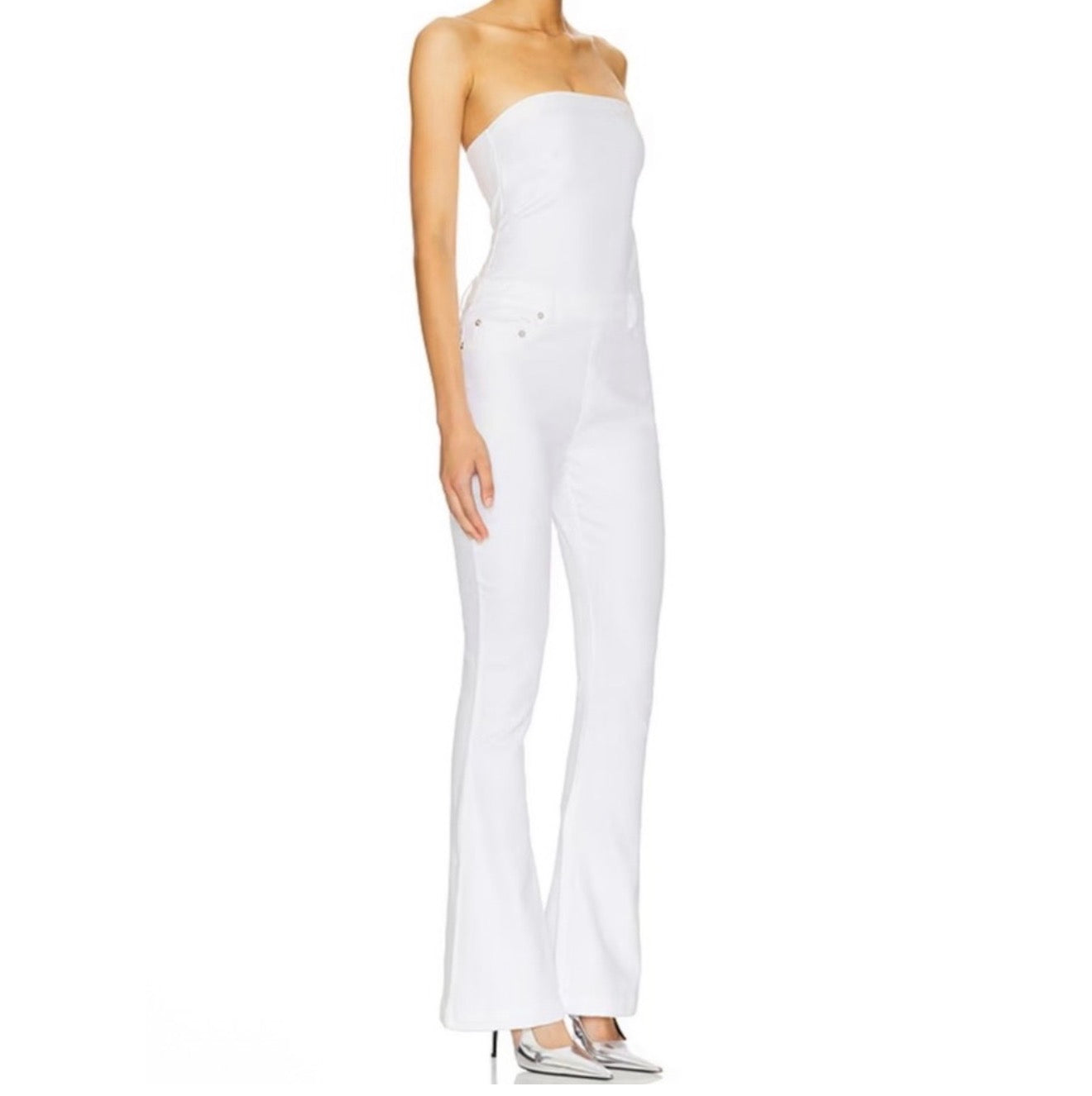 Ser.o.ya Jeanette Stretch Denim Flare Jumpsuit in White Sz Large $378