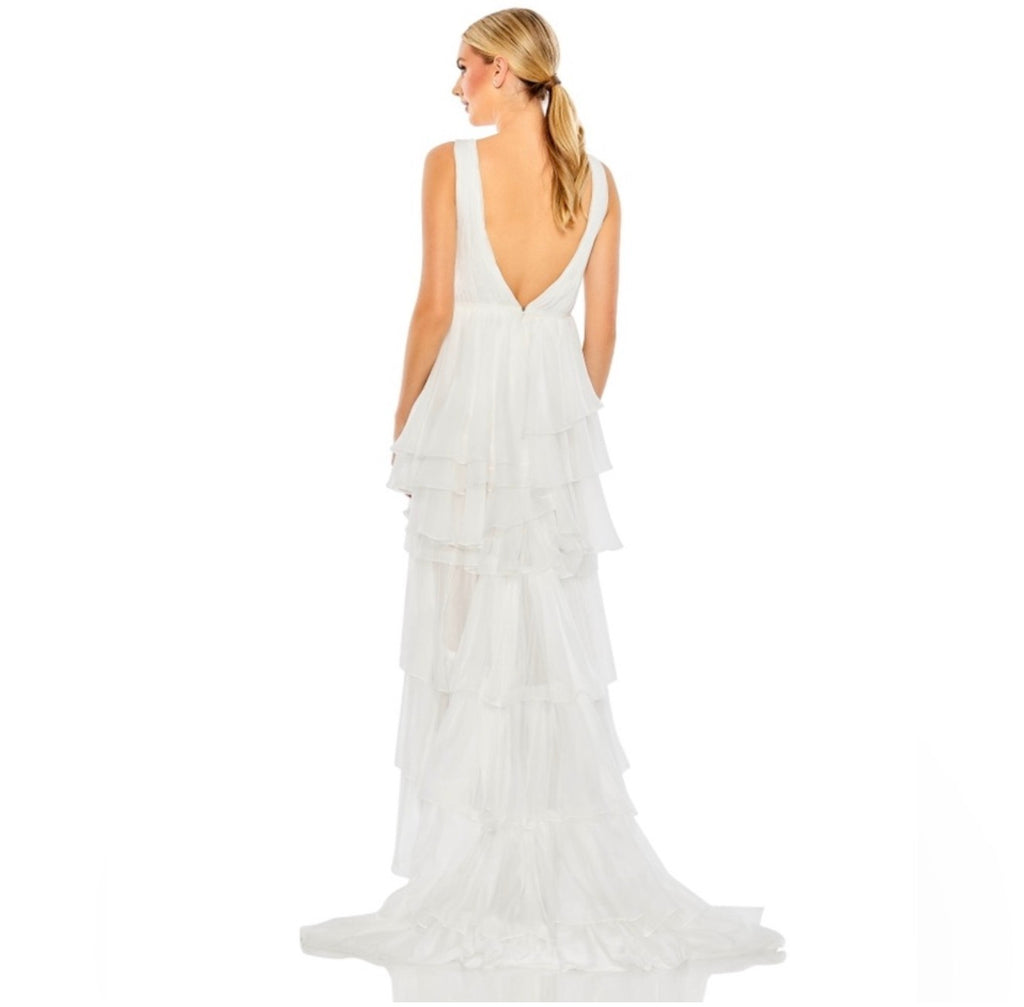 leena Mac Duggal 55320 High Low Tiered Gown with Built in Bodysuit Size 4 $398