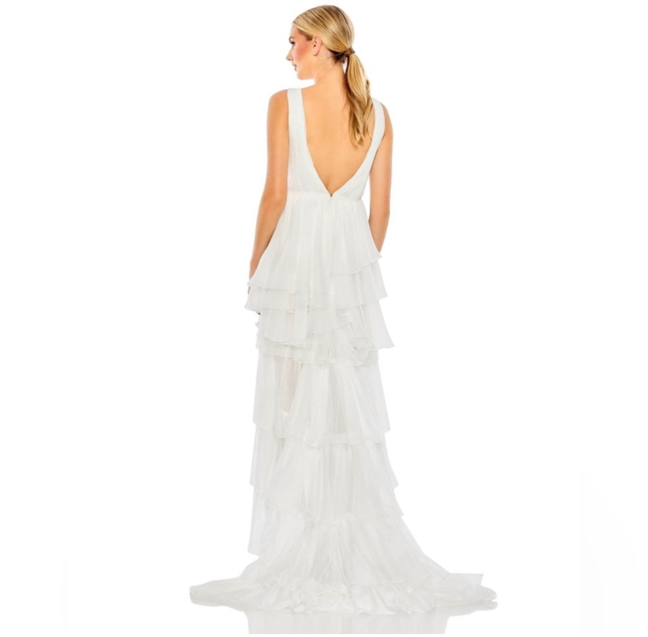 leena Mac Duggal 55320 High Low Tiered Gown with Built in Bodysuit Size 4 $398