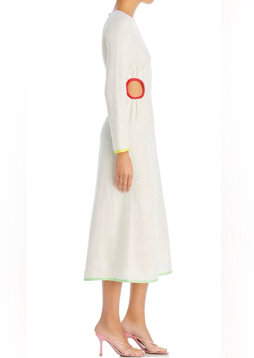 Rhode Thierry Linen Dress in Macadamia Rainbow Piping Sz 6 $450