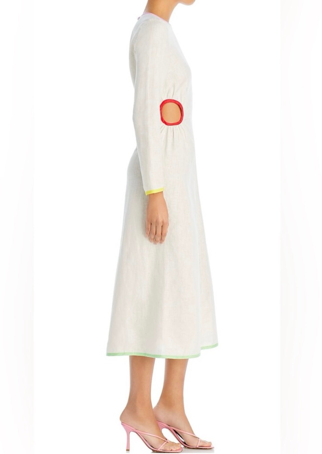 Rhode Thierry Linen Dress in Macadamia Rainbow Piping Sz 6 $450