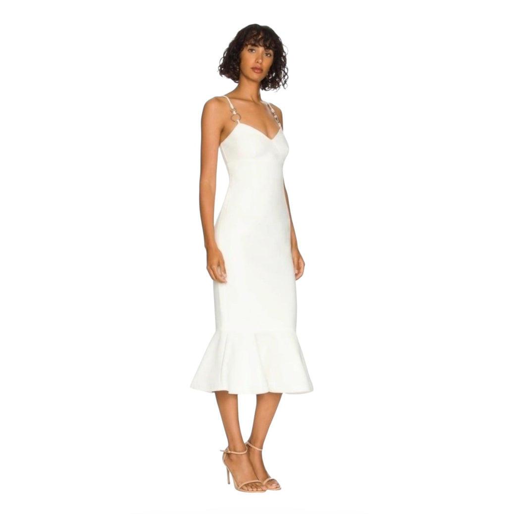 Likely Hirsch Midi Flute Dress in White Size 2