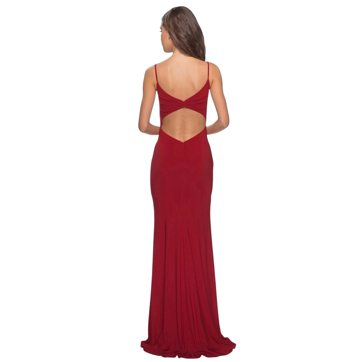 LA FEMME 29079 Deep Red Slinky Ruched Evening Gown Dress Sz 2