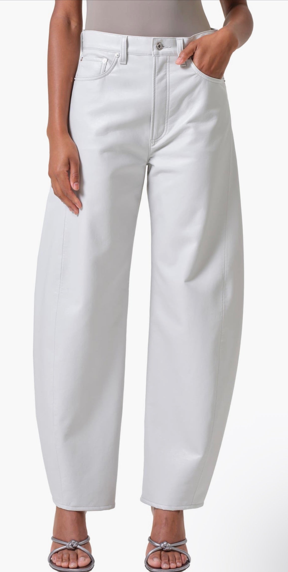 AGOLDE Luna High Waist Barrel Leg Leather Blend Pants in Wisp 
$348