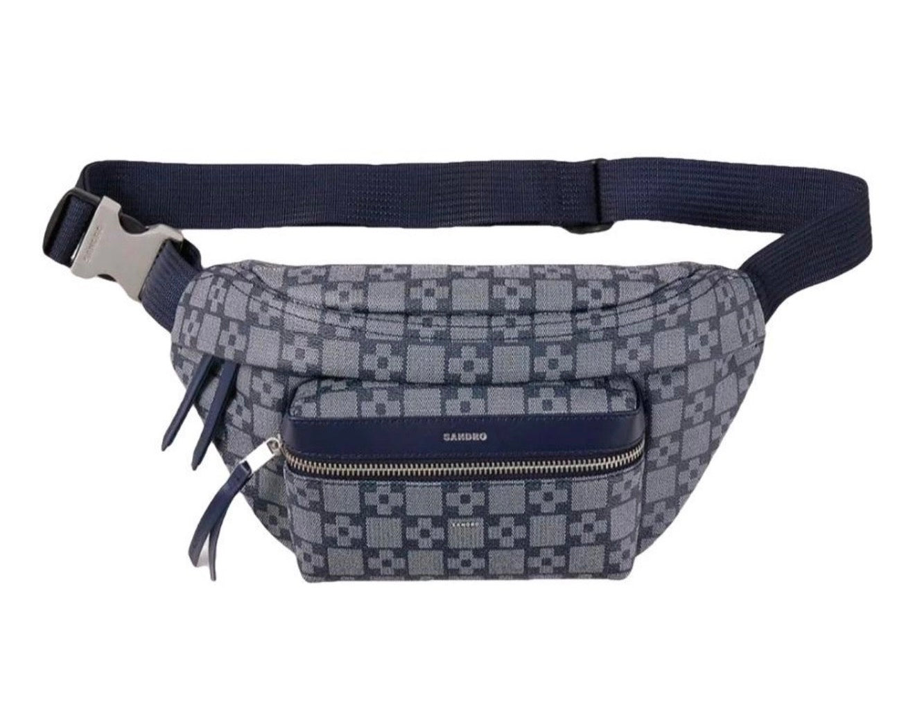 Sandro Square Cross Monogram Belt Bag in Blue $329