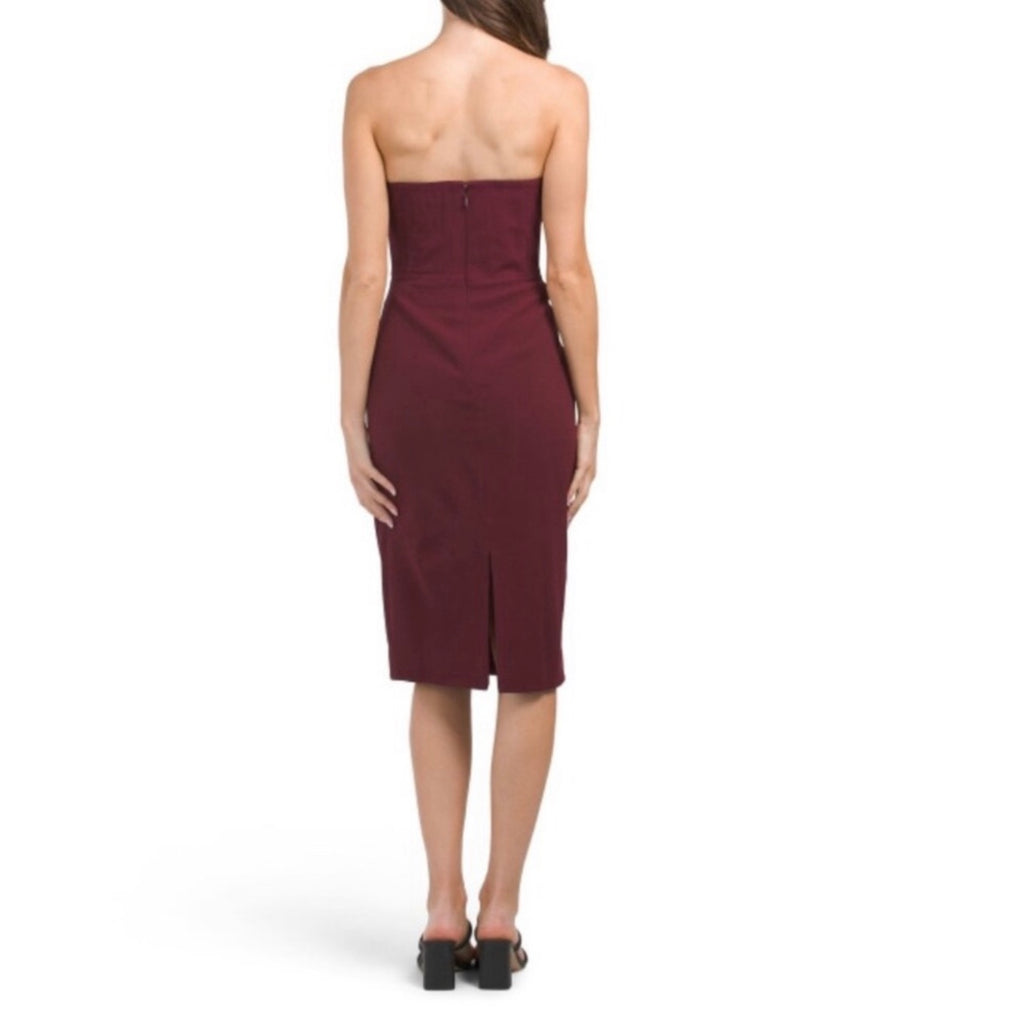 DRESS the Population Perla Strapless Cocktail Midi Dress Burgandy Sz Small
