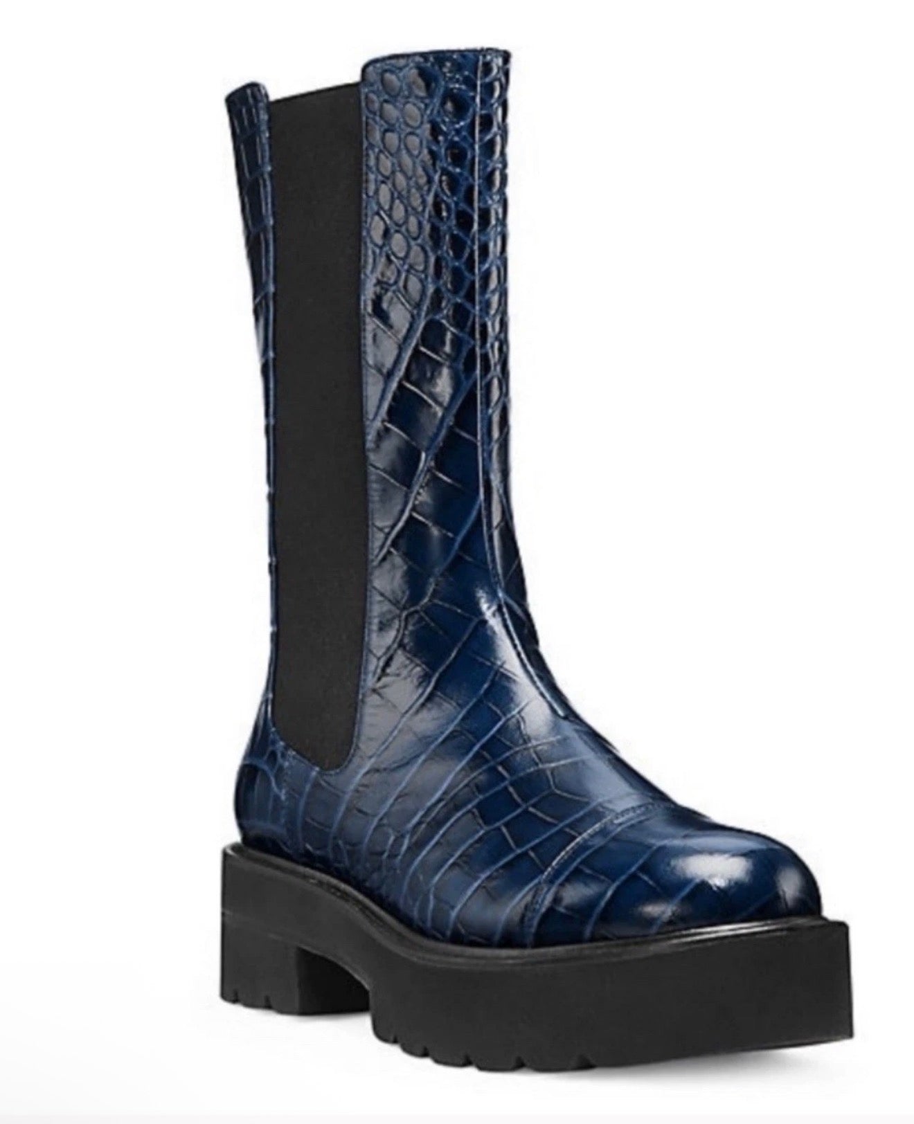 Stuart Weitzman Presley Ultralift Chelsea Boot in embossed croc leather (navy/ink blue) Sz 7 $695
