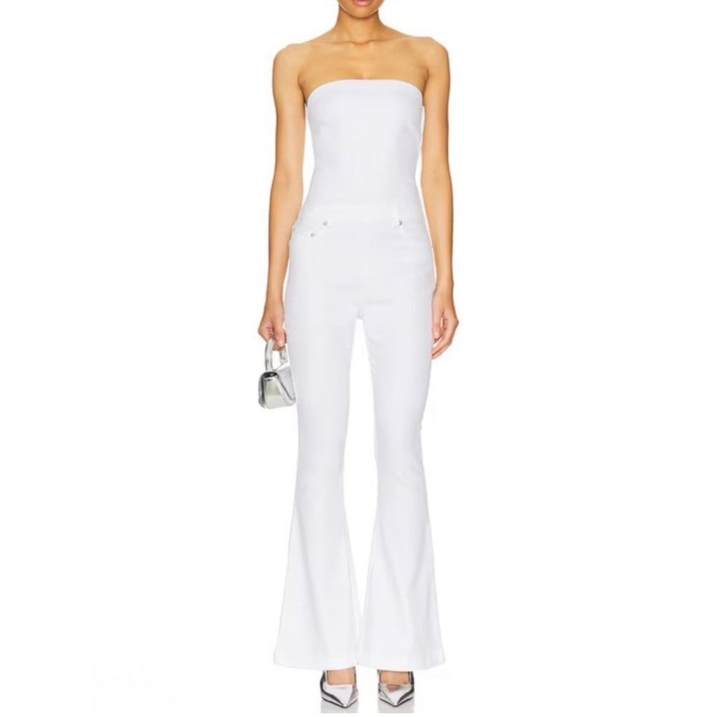 Ser.o.ya Jeanette Stretch Denim Flare Jumpsuit in White Sz Large $378