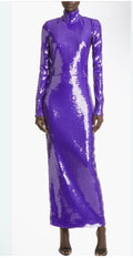 New LaQuan Smith Sequin Mock Neck Long Sleeve Cutout Column Gown Sz Small $3,125