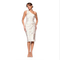 Xscape Evenings Metallic Floral Jacquard One-Shoulder Sheath Cocktail Dress in Champagne NWT Sz 10