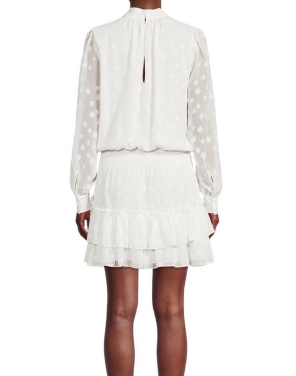 Ramy Brook Sashah Dress Ivory Star Pattern Ruffle Mini Dress Sz XS
