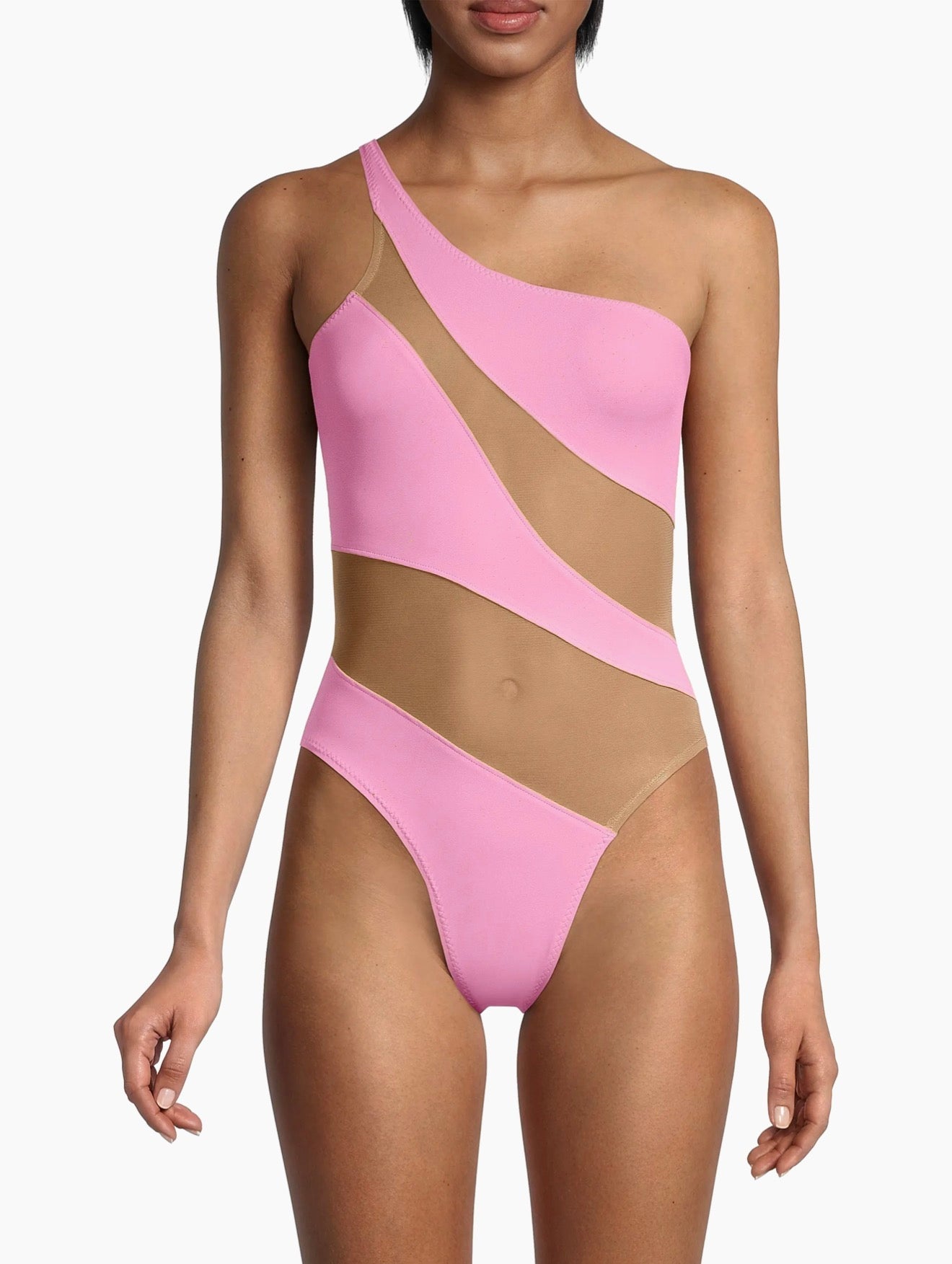 Norma Kamali Mio Mesh Cut-Out One Shoulder Swimsuit Candy Pink XS NWT
$265