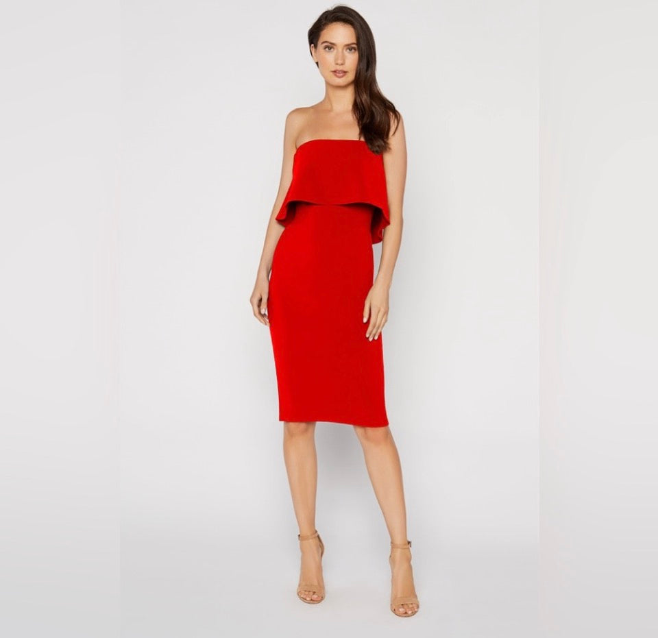 LIKELY Strapless Ruffle Driggs Dress in Scarlet Red Sz 8 $178