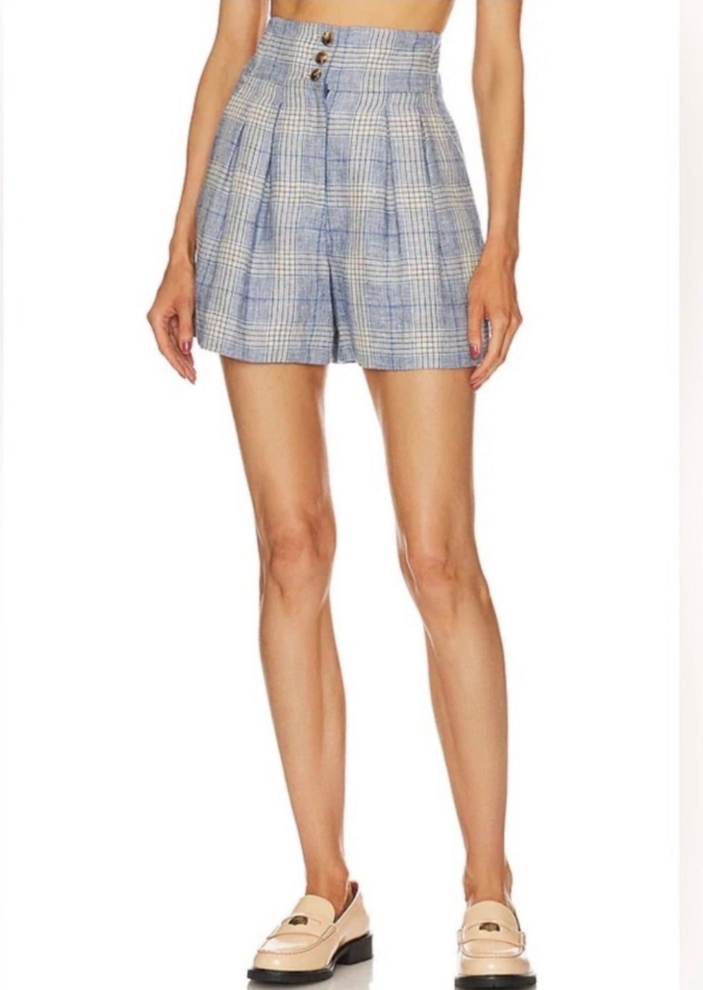 Veronica Beard Alicia Plaid High Rise Wool Linen Blend Shorts Size 4