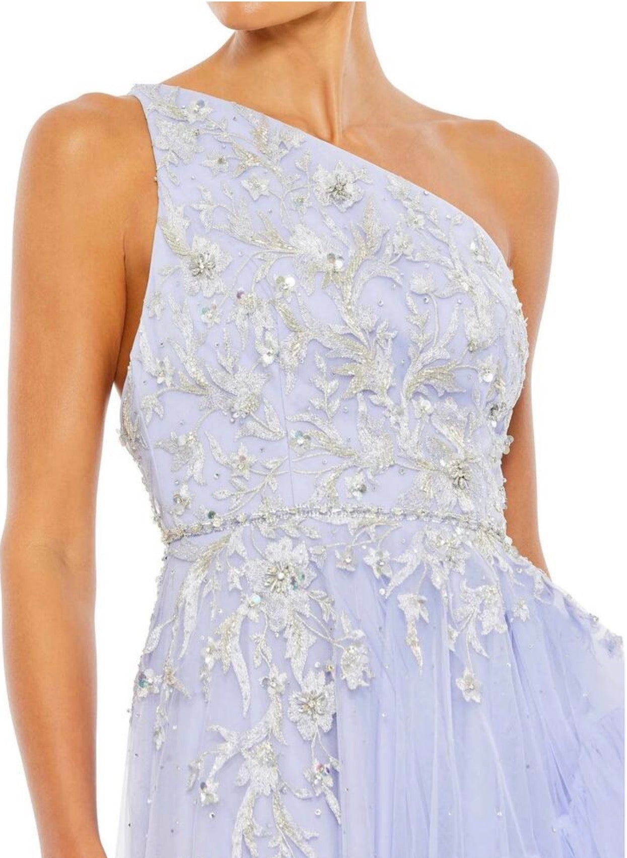 Mac Duggal 11265 Periwinkle One Shoulder Embellished Hi Low Gown Size 8  $798