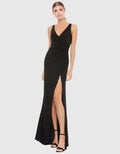 leena Mac Duggal 26513 High Slit Faux Wrap Dress Black Sz 10 $298