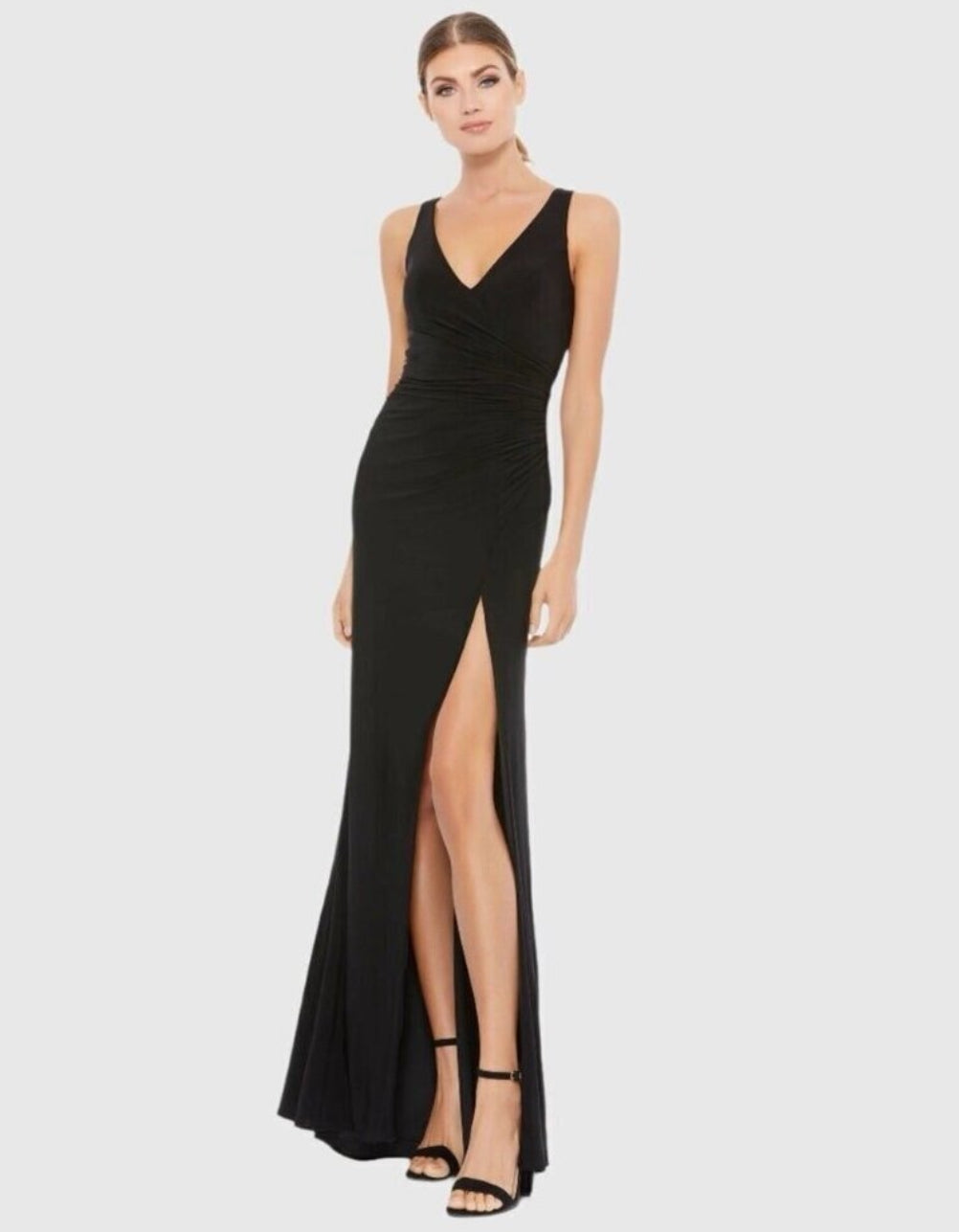 leena Mac Duggal 26513 High Slit Faux Wrap Dress Black Sz 10 $298