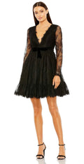 Mac Duggal 49794 Black Lace Long Sleeve Dress Sz 6 $458