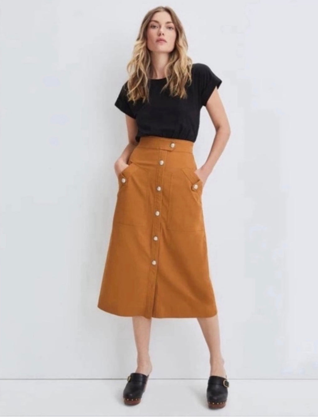 VERONICA BEARD Larsen mixed media midi dress Black/ Camel Sz XS