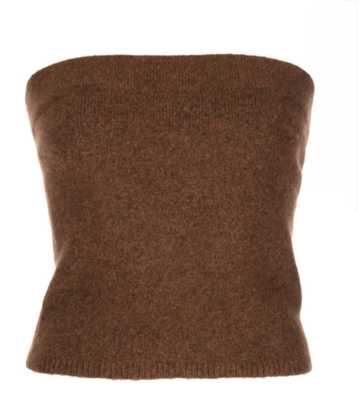 VINCE Strapless Wool & Alpaca-blend Top In Tobacco Sz XL $175