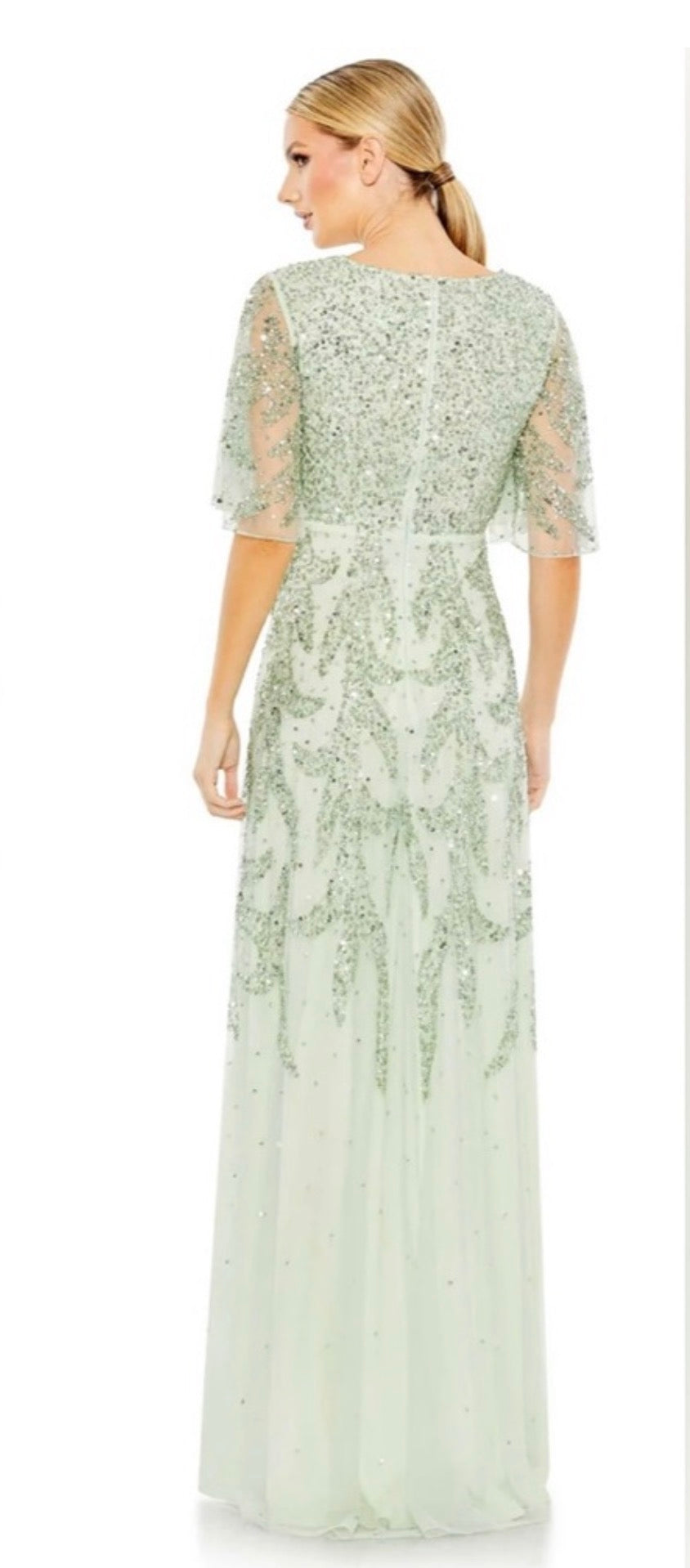 Mac Duggal Sage Green Sequined Butterfly Sleeve High Low Gown
Size 12 93681 $498