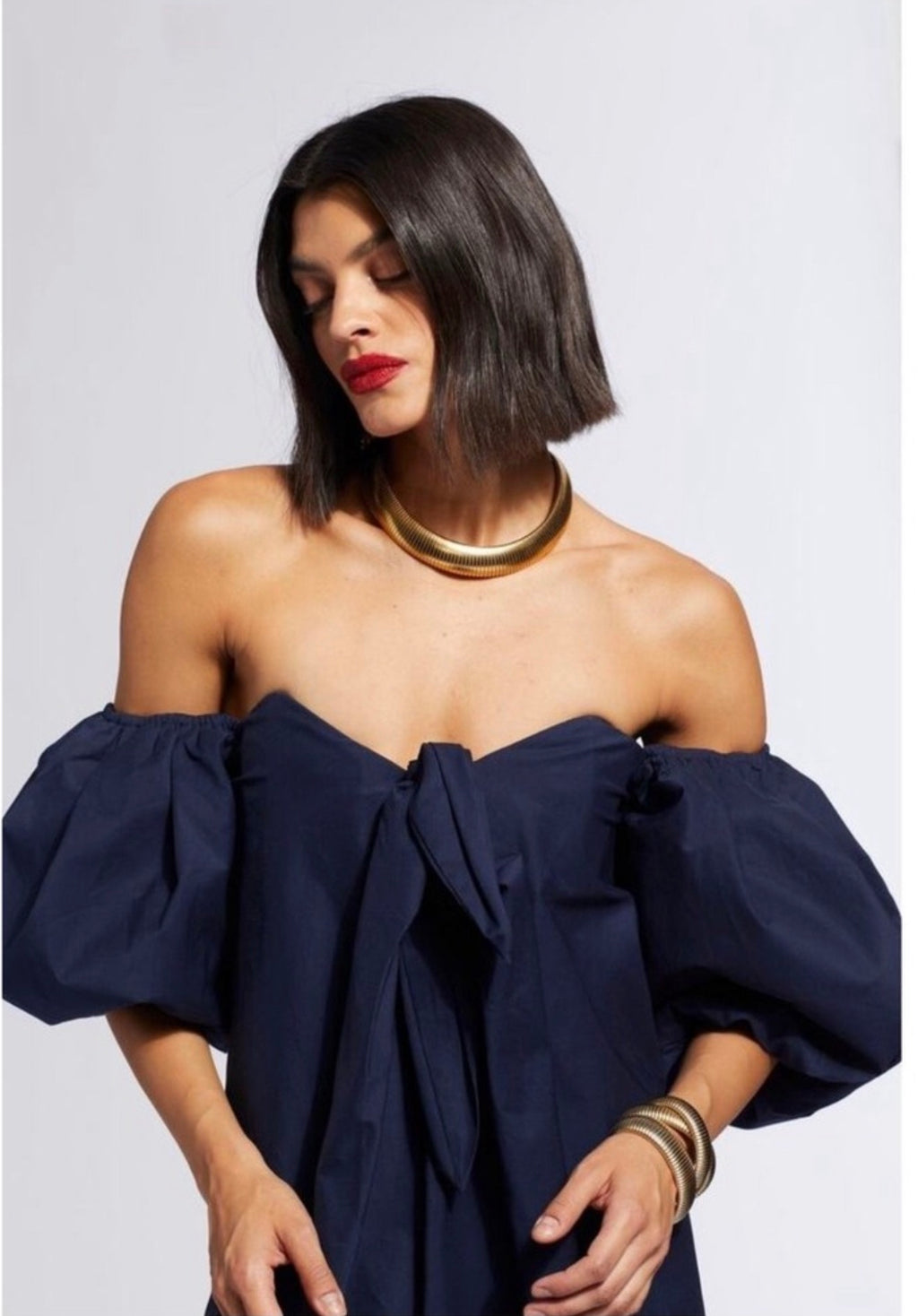 Caroline Constas Reyna Off the Shoulder Maxi Dress Navy XXS