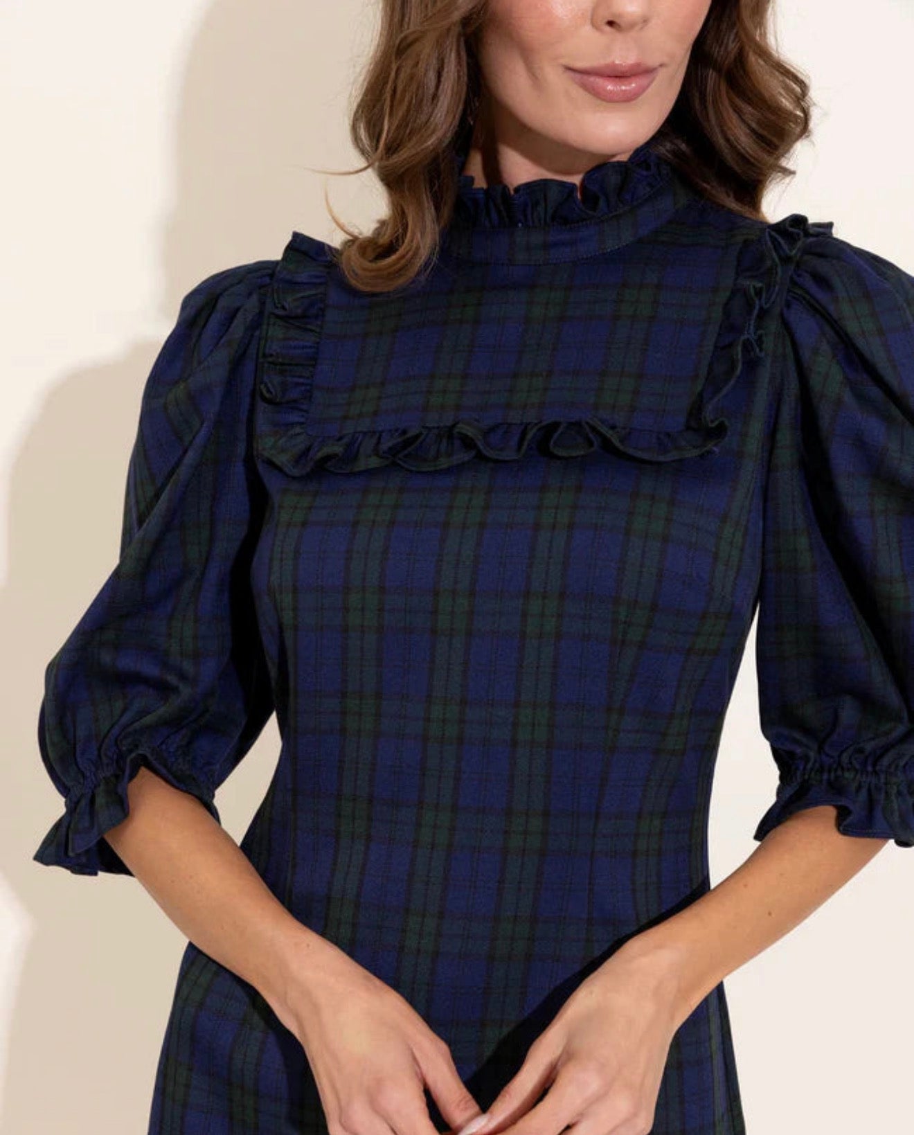 Alden Adair Murphy Tartan Plaid Puff Sleeve Dress Sz Small $326