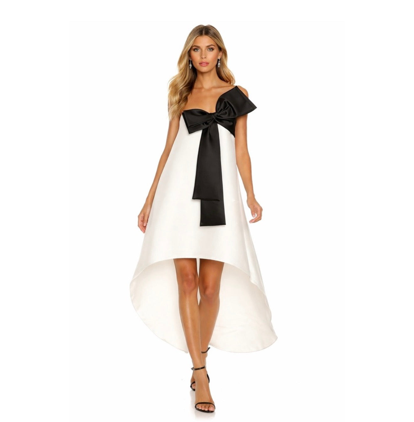 Sachin & Babi Lura Dress White & Black Bow High-Low  Size 2 $995