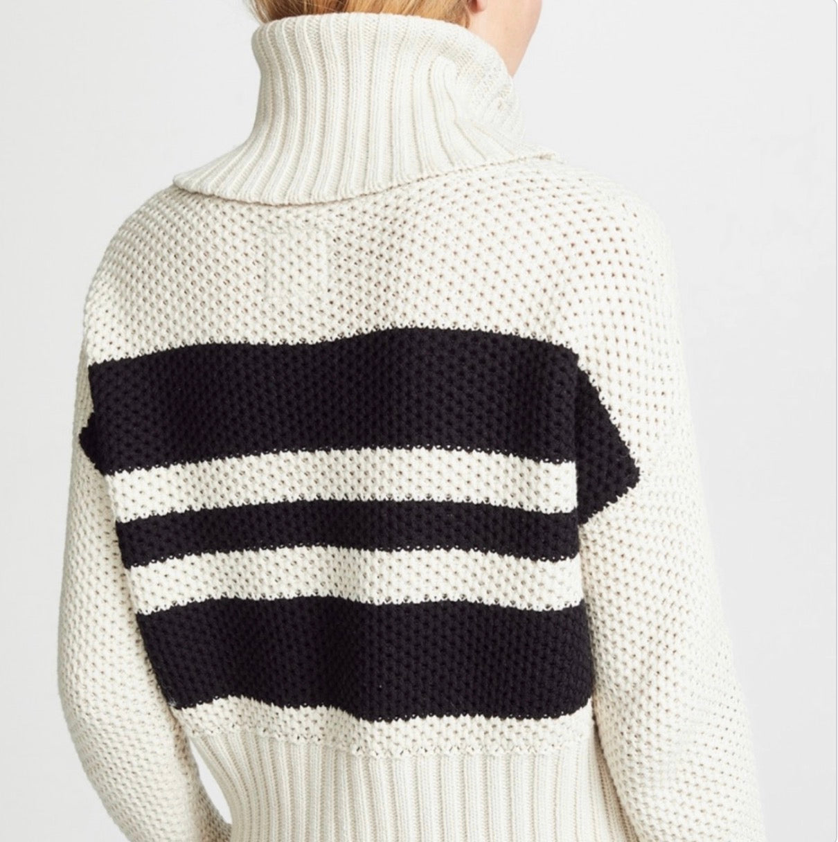Chaser Cream Black Striped Cowl Neck Knit Sweater Size Medium