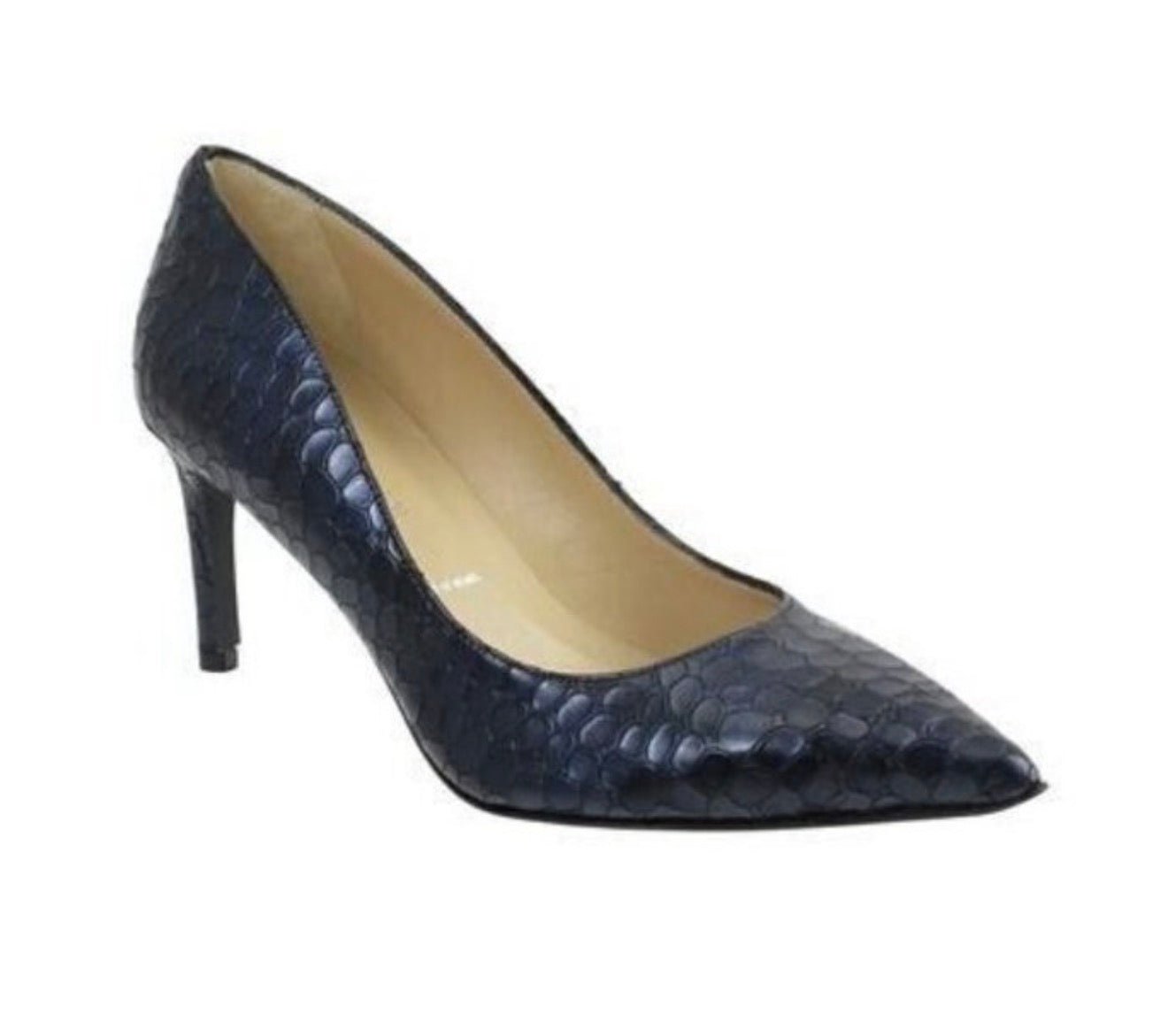 Ron White "Cynthia" Pointed Toe Navy Blue Croc Embossed Heel Sz 37 $575