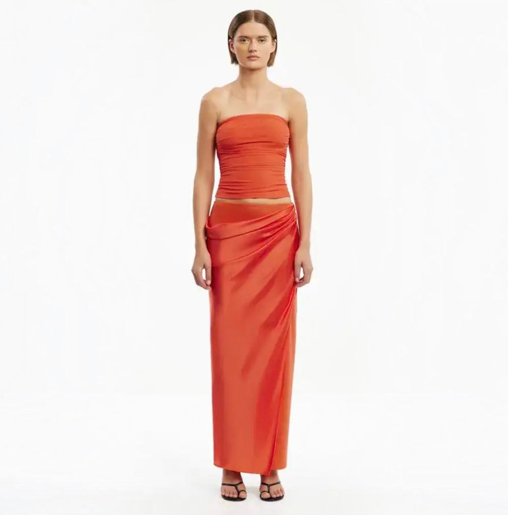 Significant Other Brianna Persimmon Satin Maxi Skirt Orange Size 4