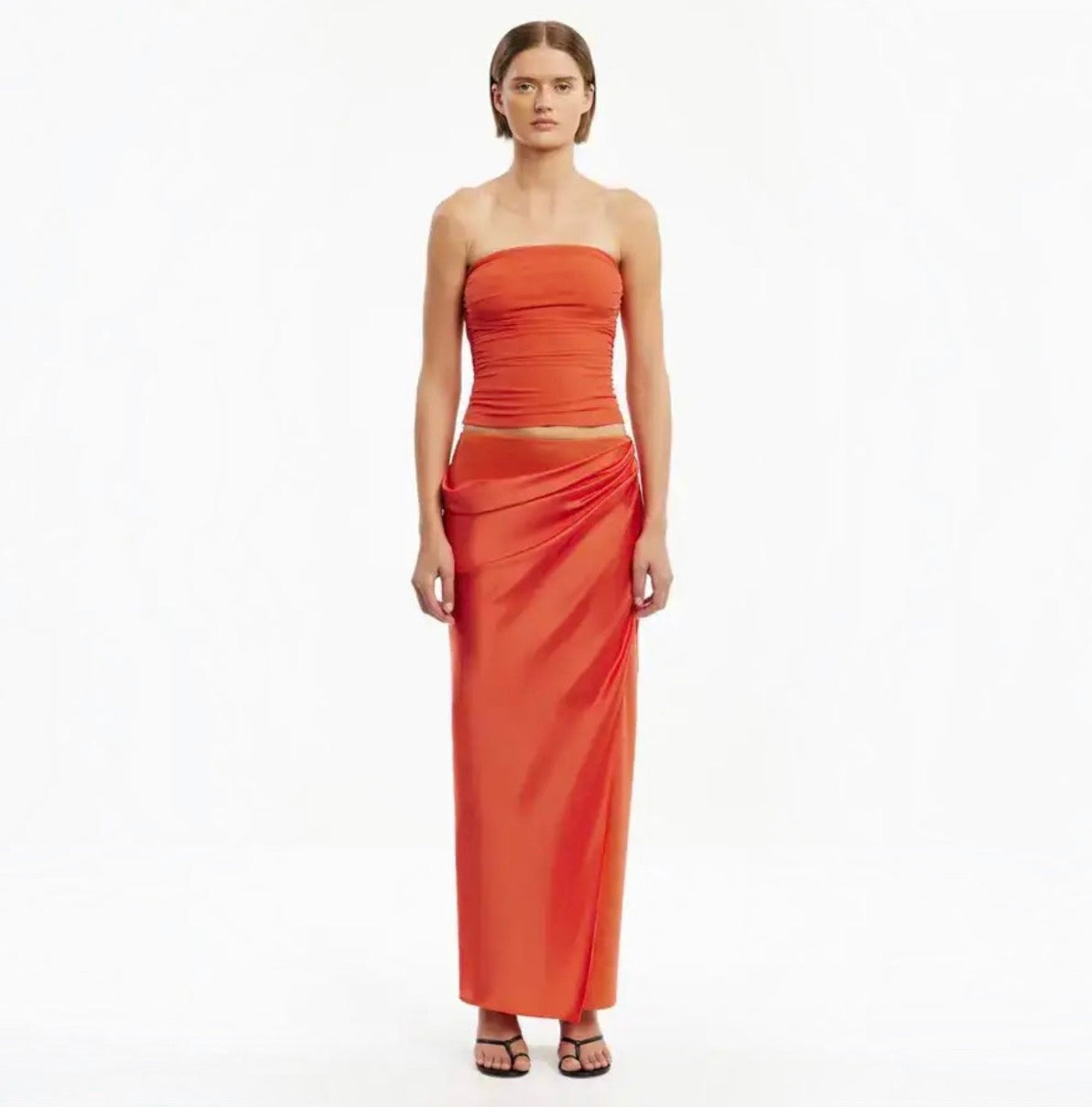 Significant Other Brianna Persimmon Satin Maxi Skirt Orange Size 4