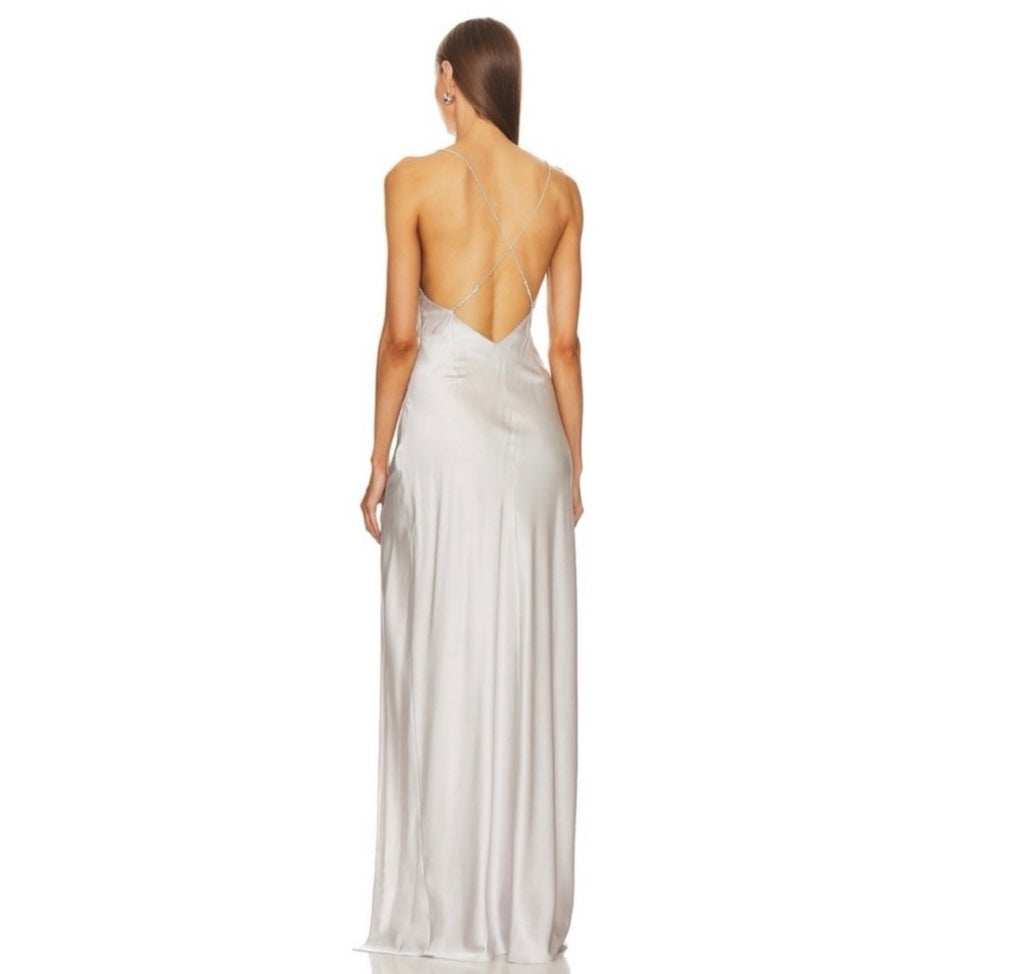 NWT Ser.o.ya Amina Silk Maxi Dress in Silver Sz Small $495