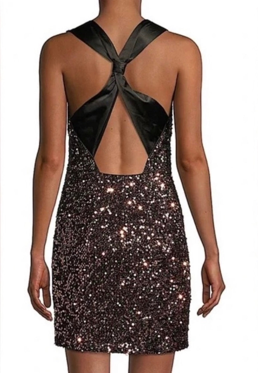 Milly Vivi Tinsel Sequin Mini Dress Gold Sz 4