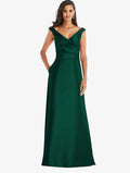 Alfred Sung D811S Hunter Green Off Shoulder Draped Wrap Satin Maxi Dress 4 $239