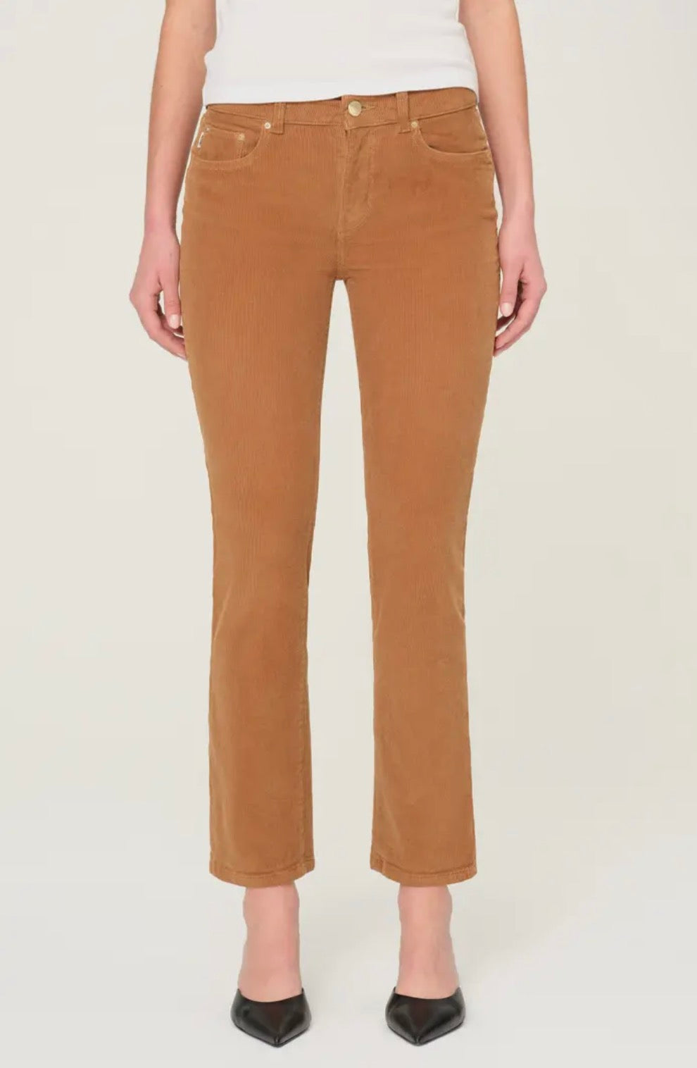 DL1961 Mara Straight Leg Mid Rise Instasculpt Corduroy Ankle Jeans in Vicuna Sz 26 $219