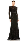 Mac Duggal Black Embellished High Neck Long Sleeve Gown Size 22 Style 68011 $698