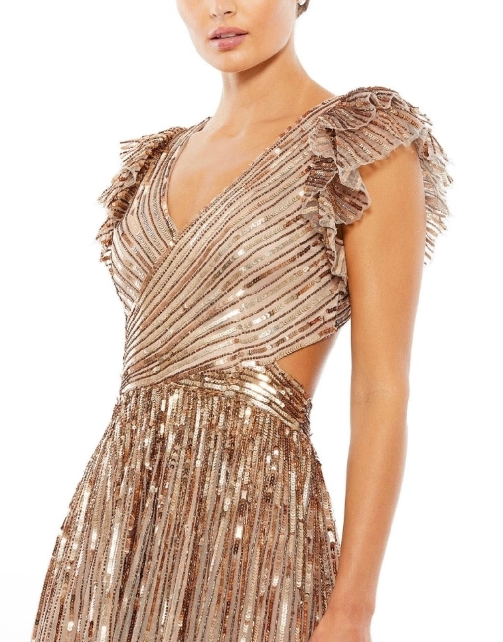 Mac Duggal 5568 Copper Sequin Cutout Lace Up Back Gown Size 2 $598