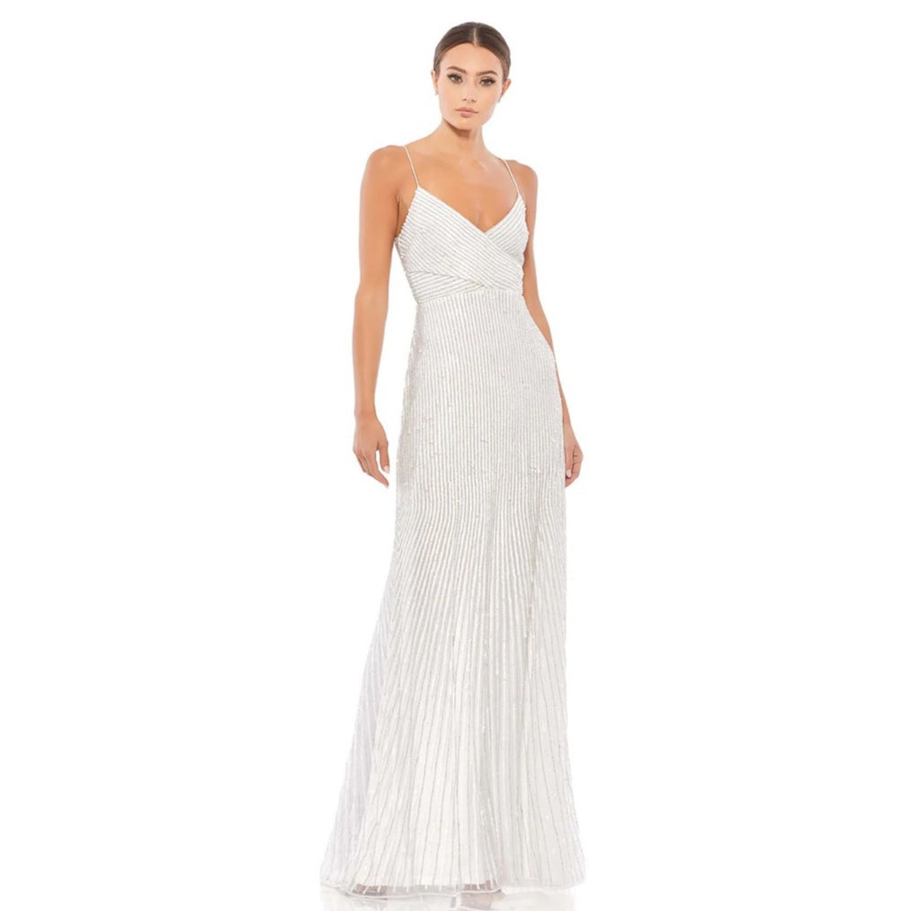 Mac Duggal Sequin Spaghetti Strap Gown Pearl  #10817 $498