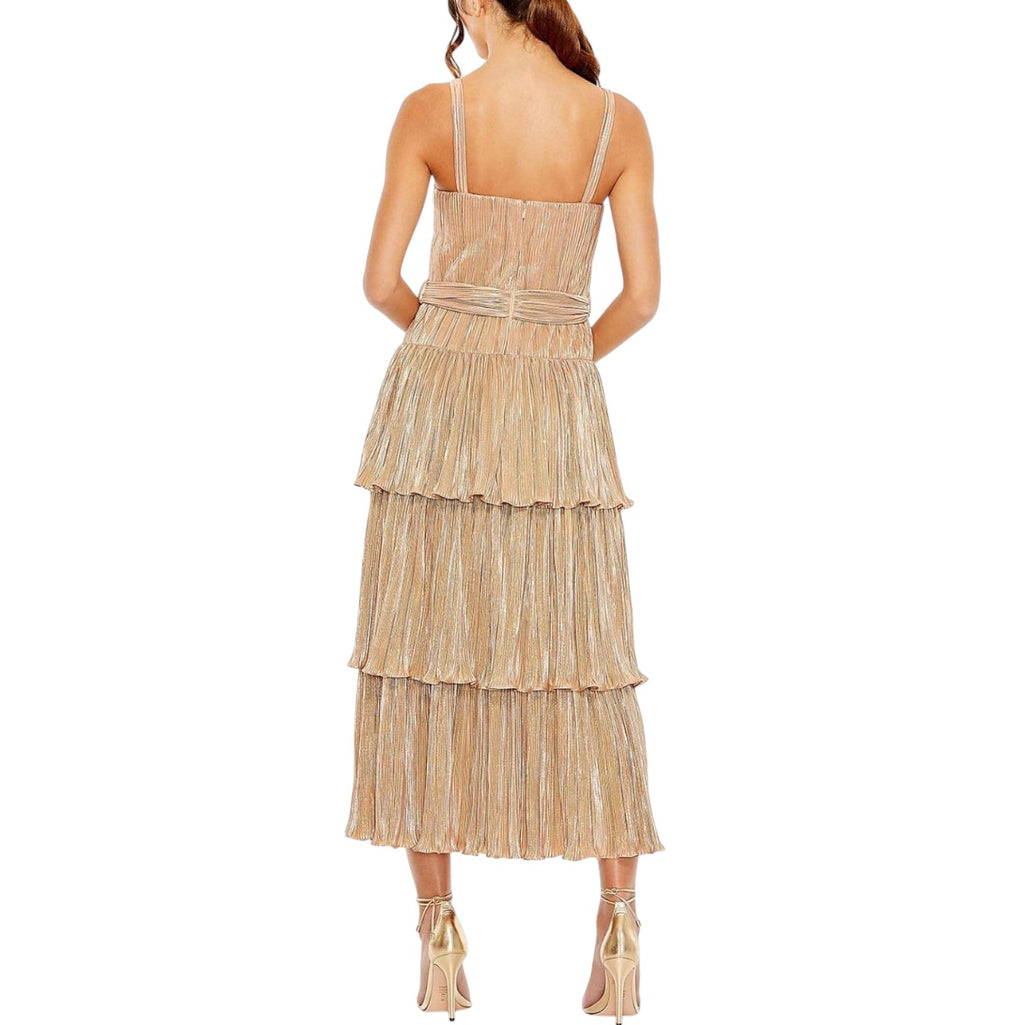 IEENA FOR MAC DUGGAL 27062 Gold Ruffle Tiered Dress Size 2