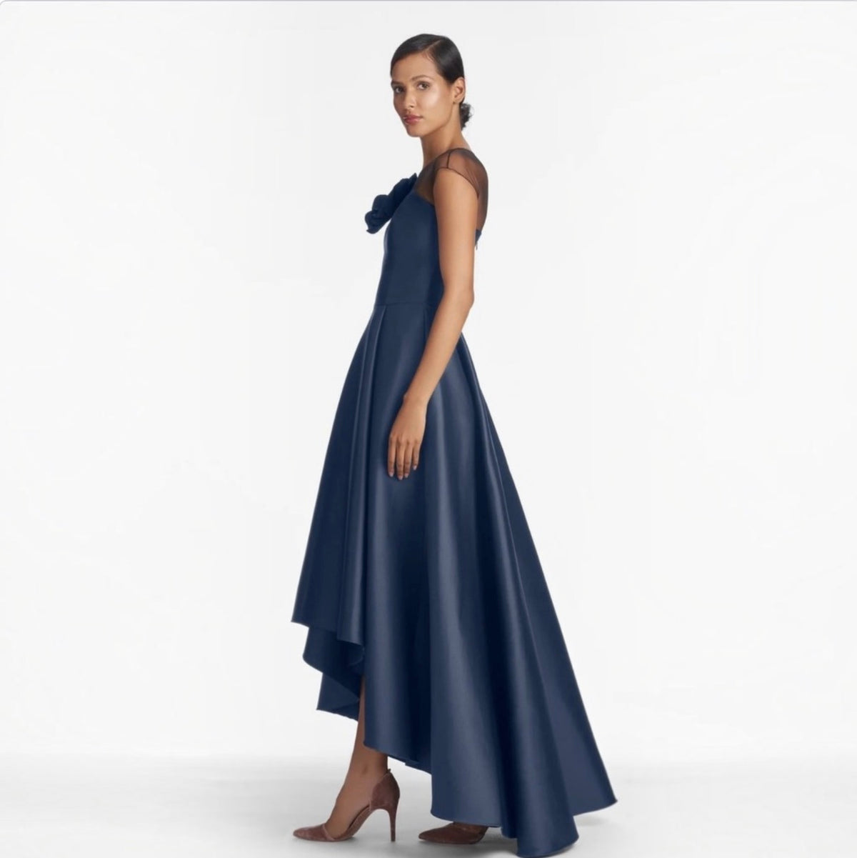 Sachin & Babi Blakely Gown Navy Hi-Lo Floral Detail Sz 14