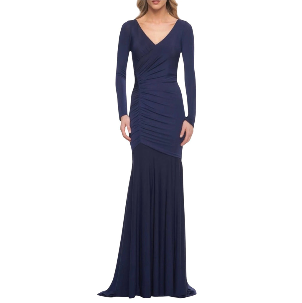 La Femme 30010 Ruched Jersey Long Sleeve Gown Dress Navy Sz
14