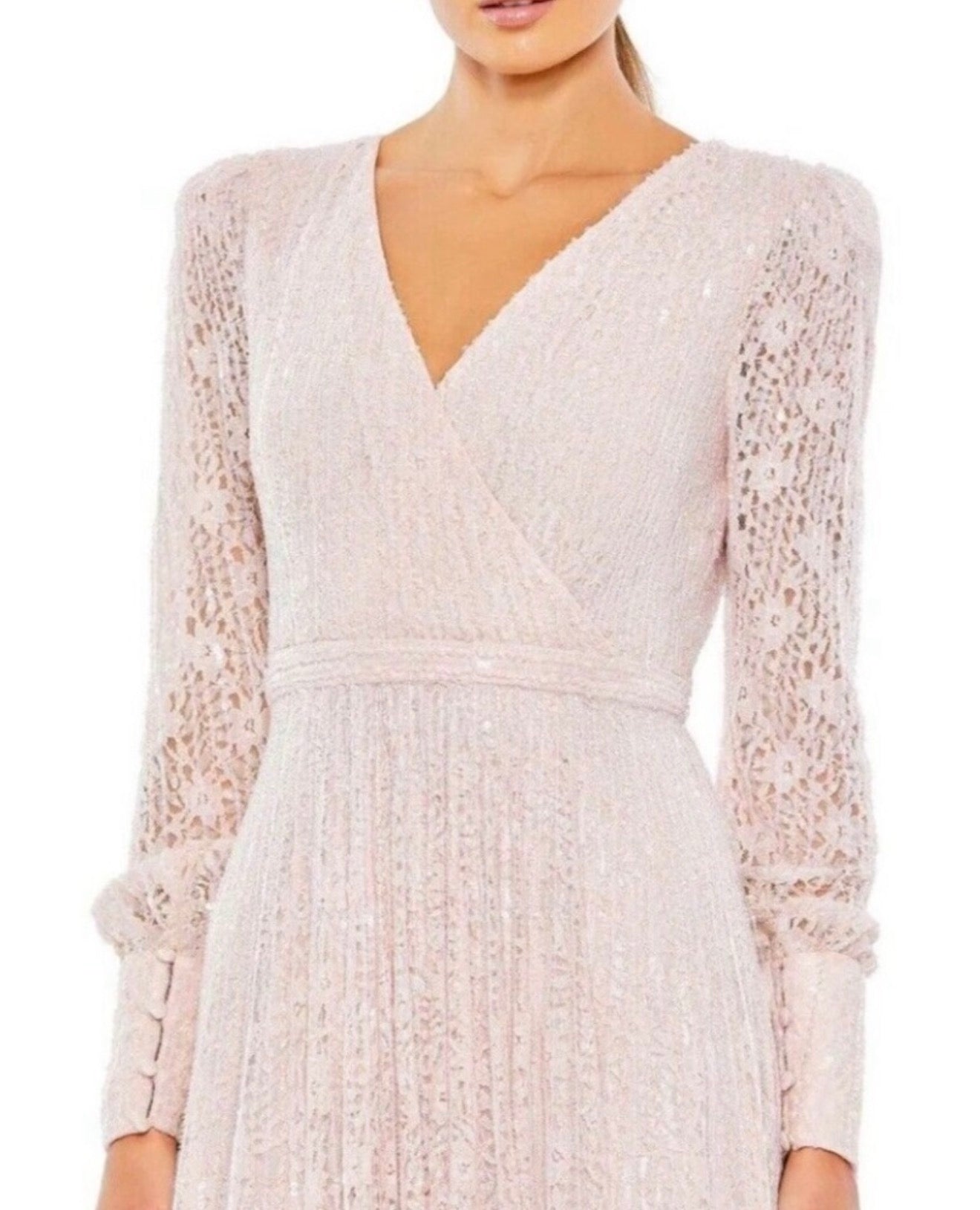 Mac Duggal 93679D BeadedLace Long Sleeve Wrap Over Gown Sz 20 $698