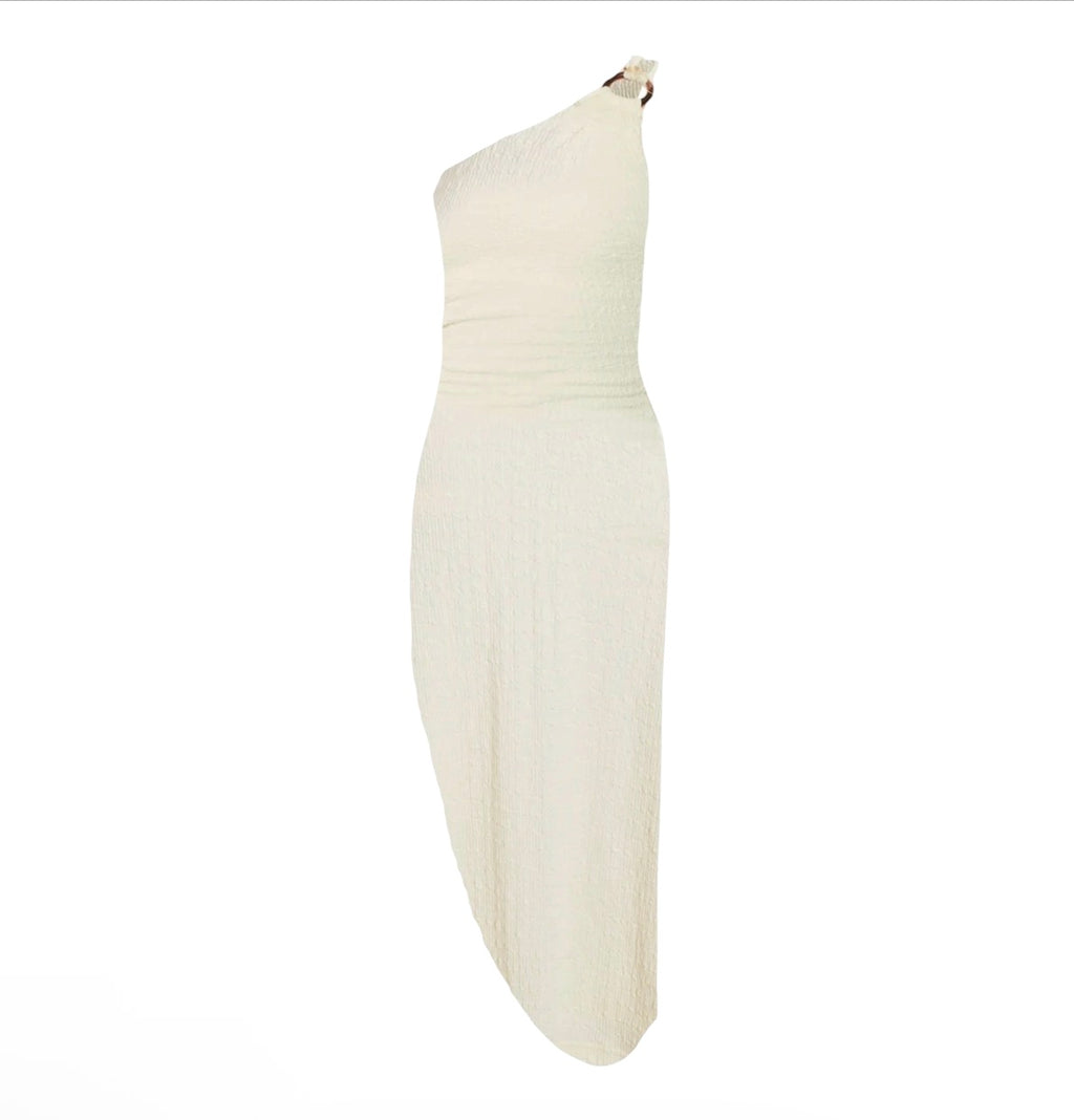 LIKELY Harley One-Shoulder Asymmetrical Midi Dress Cream Size 0