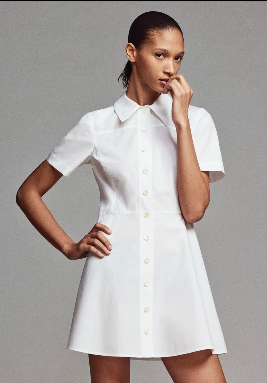 FRAME Flared Cotton Poplin Mini Shirt Dress White Size Small NWT $398
