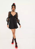 For Love & Lemons Gabrielle Puff Sleeve Mini Dress Black Sz Medium $221